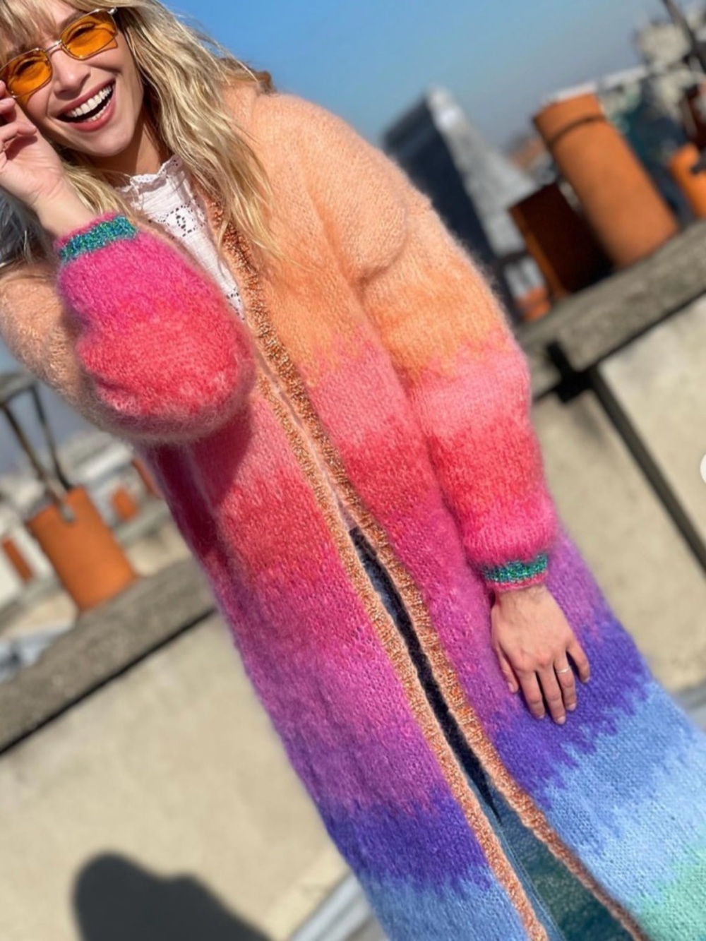 🩷🧡 ROSE CARMINE Long Mohair Sweater Coat w/ hood Like New! 🧡🩷
